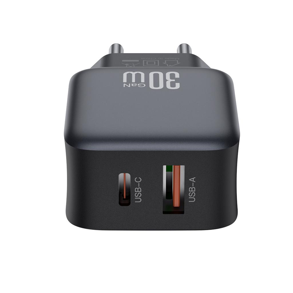 Caricabatterie da Rete con Cavo USB-C XO Design L156, 30W, 3A, 1 x USB-A - 1 x USB-C, Nero