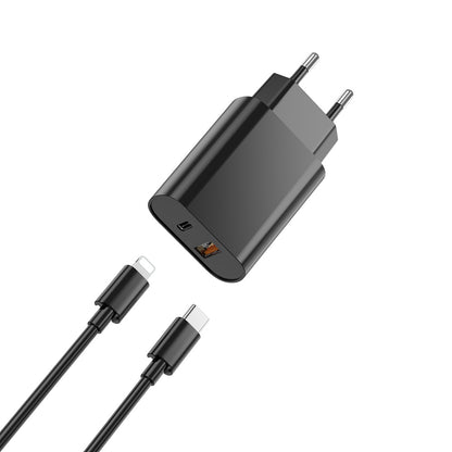 Netzladegerät mit Lightning-Kabel WiWu Wi-U002, 20W, 3A, 1 x USB-A - 1 x USB-C, Schwarz