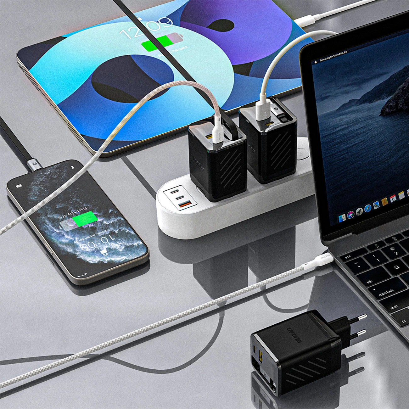 Netzladegerät mit USB-C Kabel Dudao A67EU, 67W, 3.35A, 1 x USB-A - 1 x USB-C, Schwarz