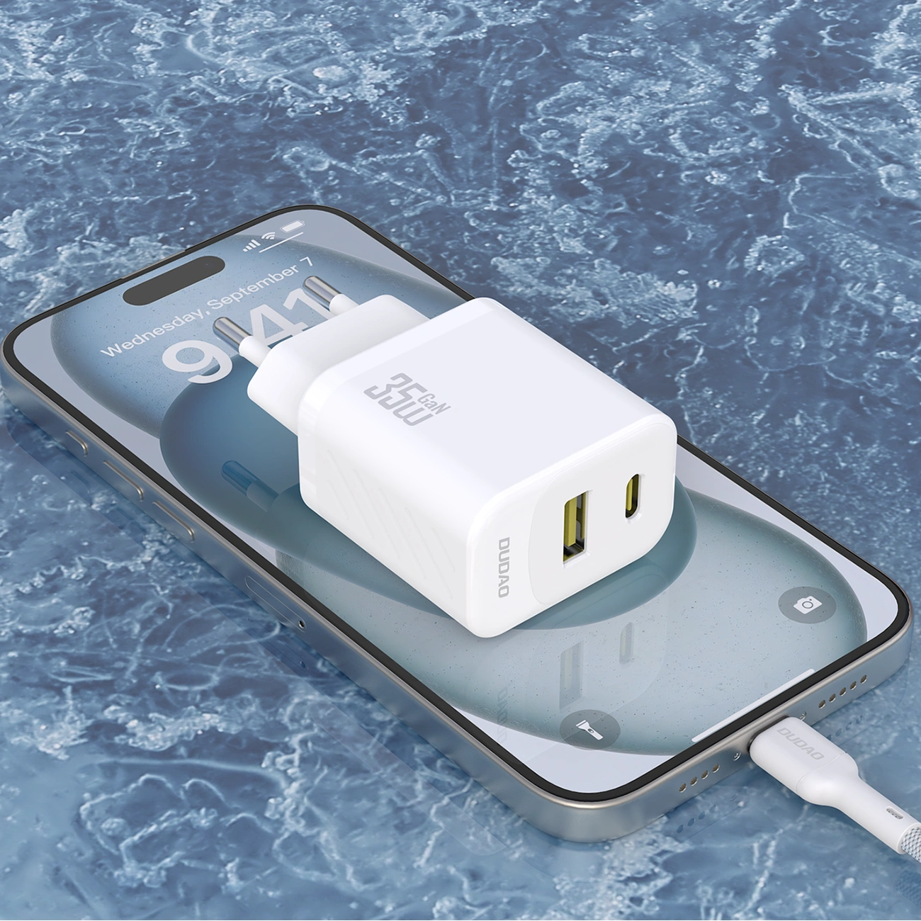 Netzladegerät mit USB-C Kabel Dudao A27Max, 35W, 1 x USB-A - 1 x USB-C, Weiß