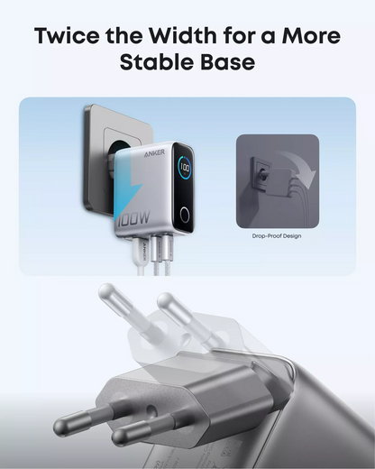 Netzladegerät mit USB-C Kabel Anker Smart Display, 100W, 5A, 1 x USB-A - 2 x USB-C, Silber B121BG41