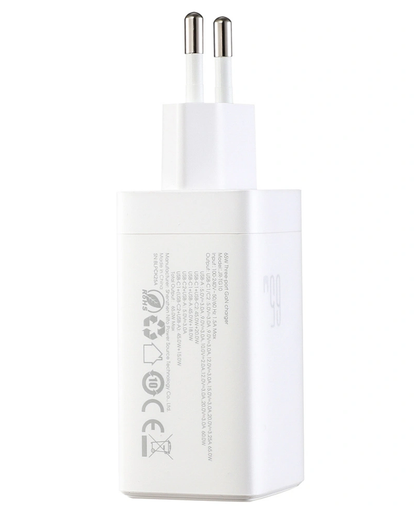 Netzladegerät mit USB-C Kabel Joyroom JR-TG10, 65W, 3.25A, 1 x USB-A - 2 x USB-C, Weiß