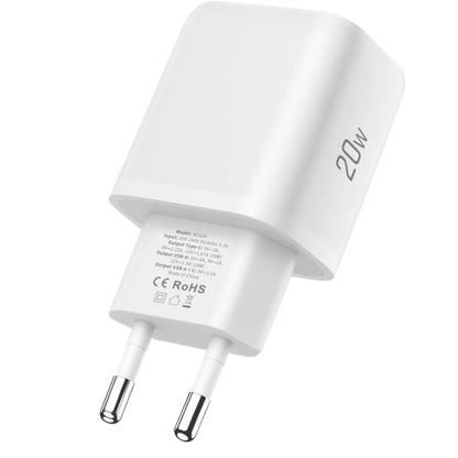 Chargeur Secteur avec Câble USB-C Tech-Protect NCA20, 20W, 3A, 1 x USB-A - 1 x USB-C, Blanc