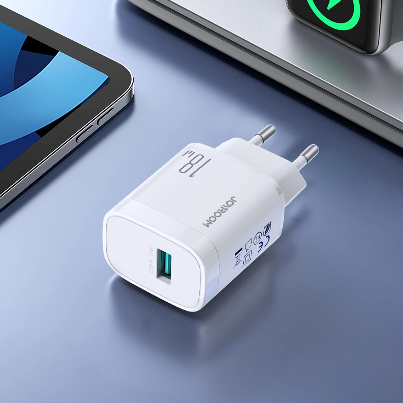 Chargeur secteur avec câble USB-C Joyroom JR-TF4, 18W, 3A, 1 x USB-A, Blanc