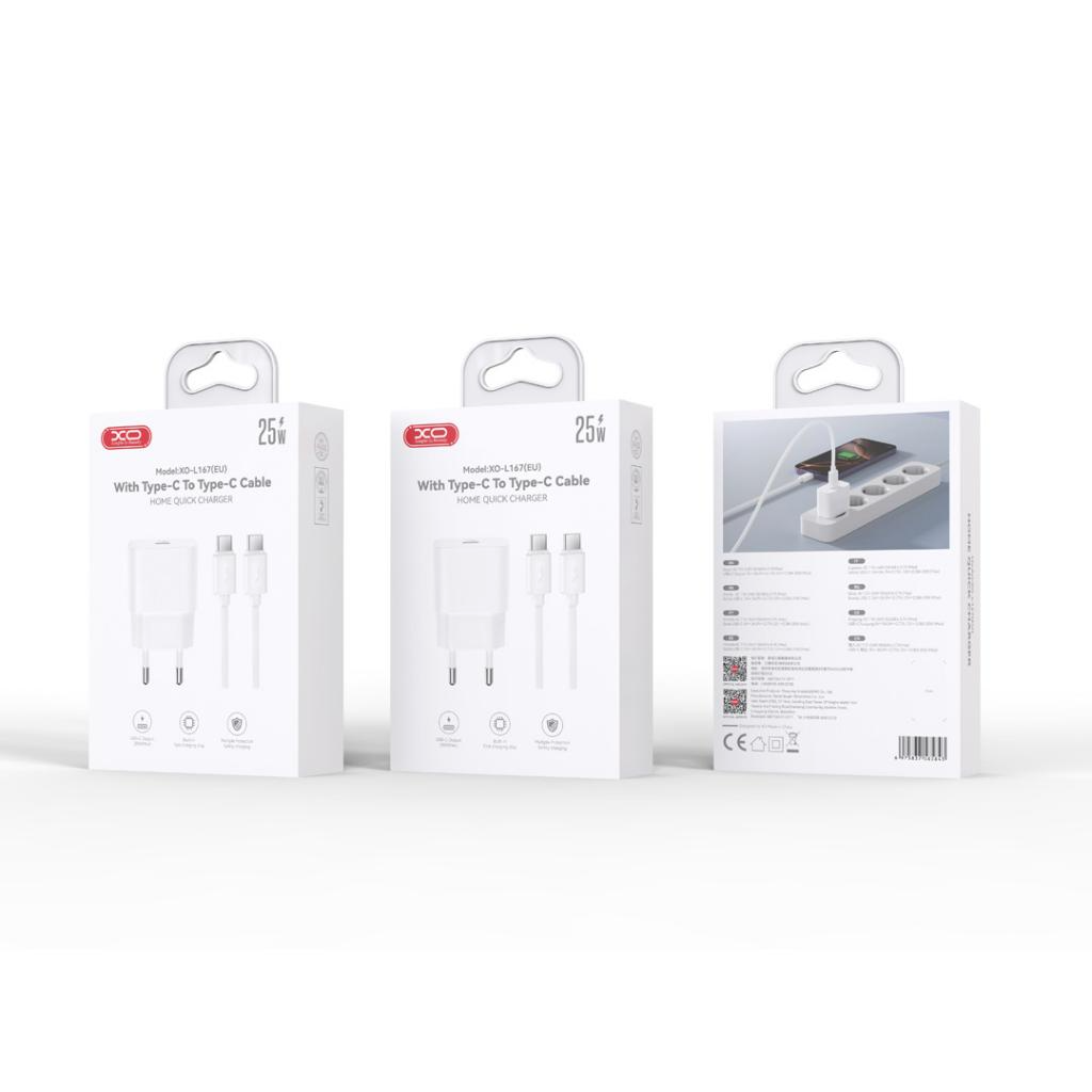 Chargeur réseau avec câble USB-C XO Design L167, 25W, 3A, 1 x USB-C, Blanc
