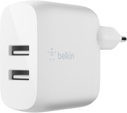 Caricatore da rete con cavo USB-C Belkin BoostCharge Dual, 24W, 2.4A, 2 x USB-A, Bianco WCE001vf1MWH