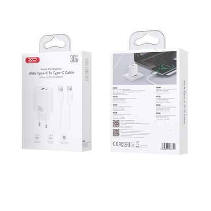 Caricatore da Rete con Cavo USB-C XO Design CE42, 30W, 3A, 1 x USB-A - 1 x USB-C, Bianco