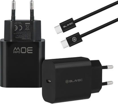 Blavec BC-14 Netzladegerät mit USB-C-Kabel, 30 W, 3 A, 1 × USB-C, Schwarz