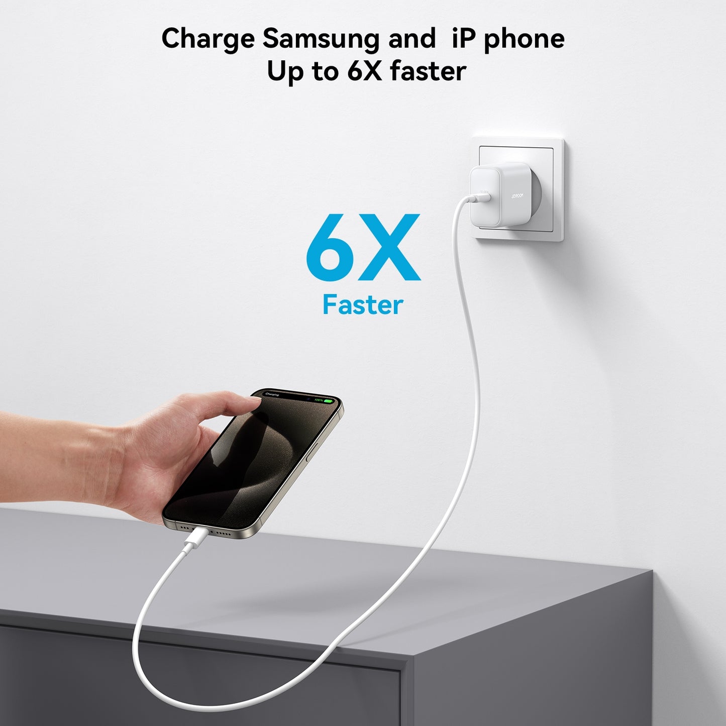 Chargeur réseau avec câble USB-C Joyroom JR-TCF24, 30W, 3A, 1 x USB-C, Blanc