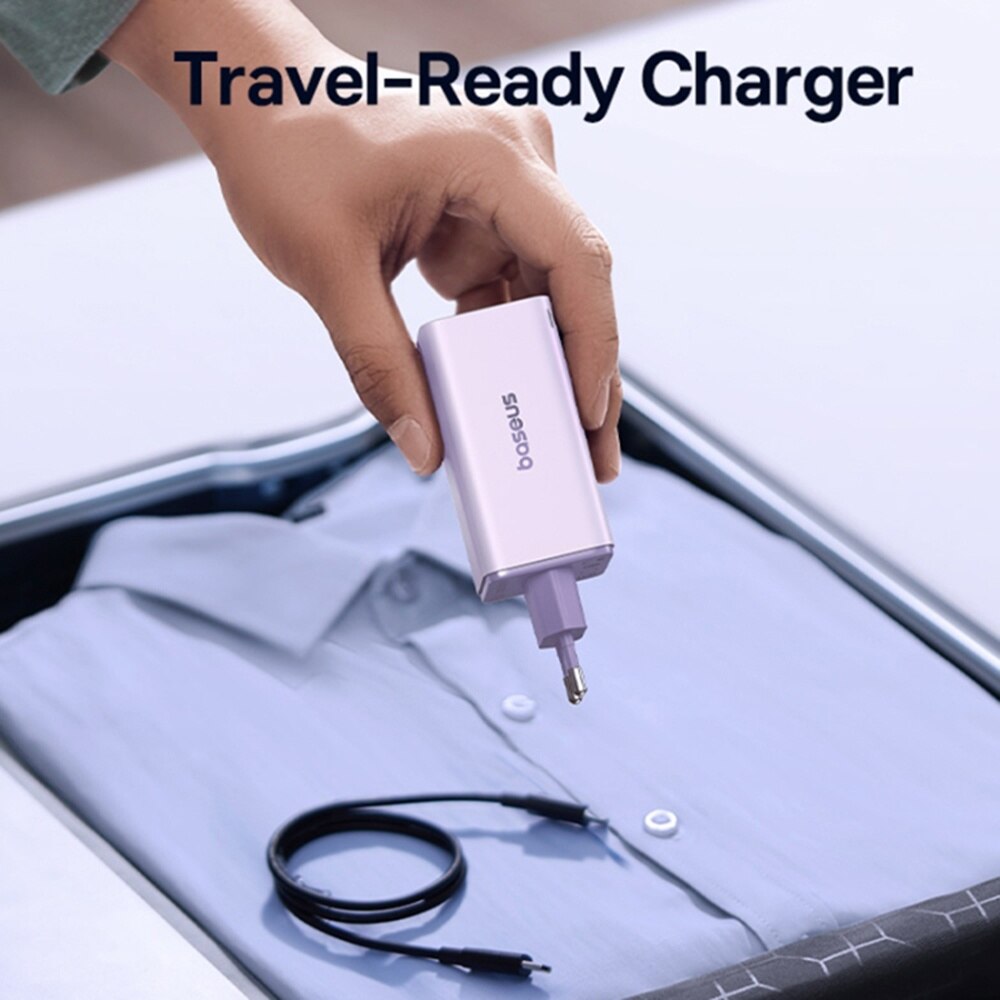 Baseus GaN6 Pro Network Charger with USB-C Cable, 100W, 3.25A, 2 x USB-A - 2 x USB-C, Purple P10162705532-00