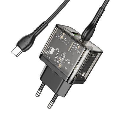 Netzladegerät mit USB-C Kabel HOCO N34, 20W, 3A, 1 x USB-A - 1 x USB-C, Transparent