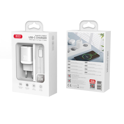 Chargeur réseau avec câble USB-C XO Design L150, 30W, 3A, 1 x USB-C, Blanc