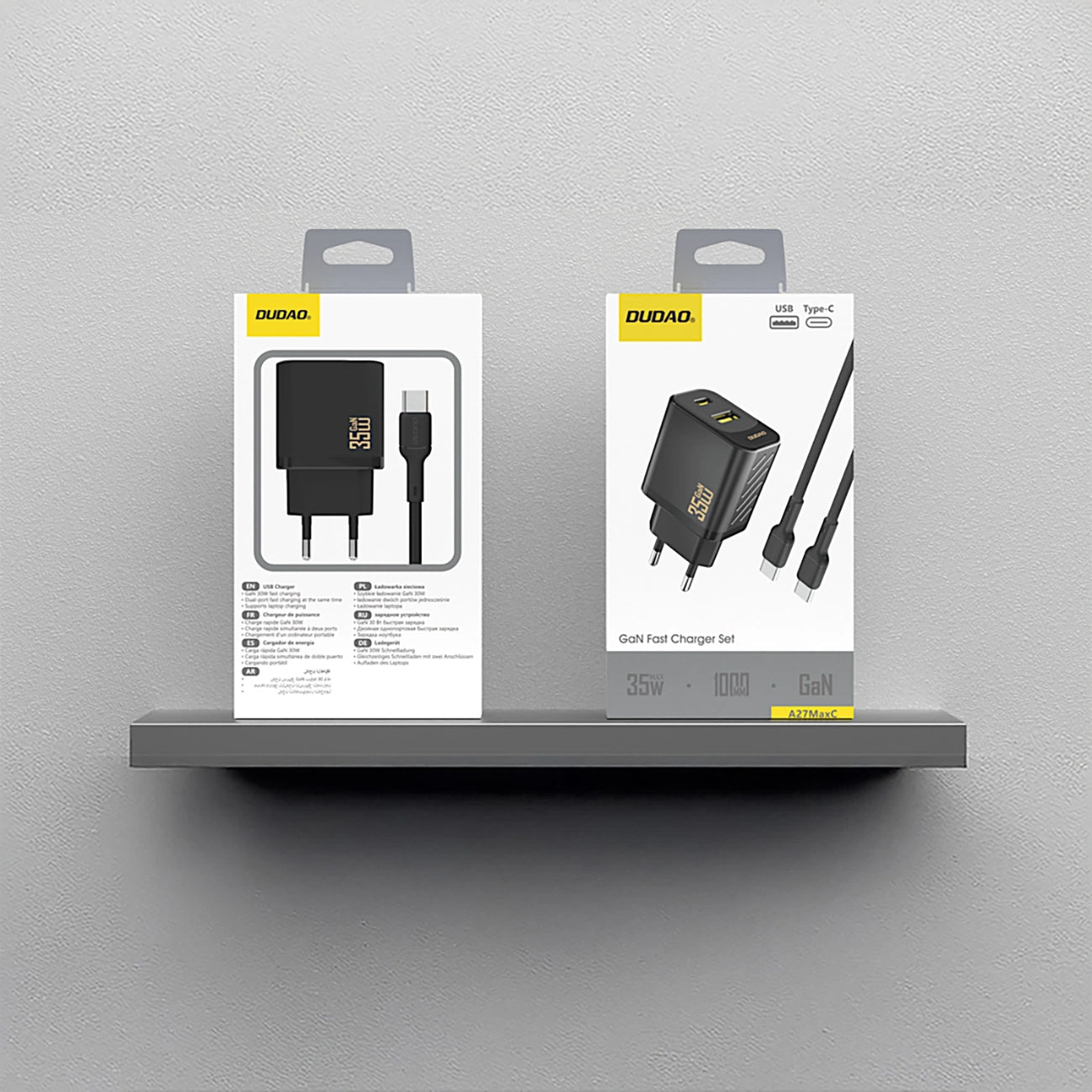 Chargeur réseau avec câble USB-C Dudao A27 Max, 35W, 1 x USB-A - 1 x USB-C, Noir