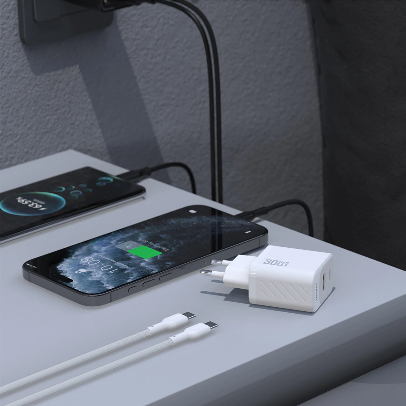 Caricabatterie da Rete con Cavo USB-C Dudao A27TCEU, 30W, 1 x USB-A - 1 x USB-C, Nero