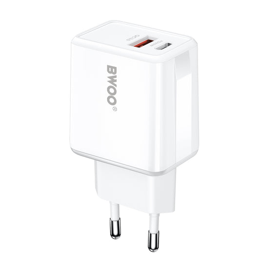 Chargeur Secteur Avec Câble Lightning BWOO CDA182, 38W, 3A, 1 x USB-A - 1 x USB-C, Blanc