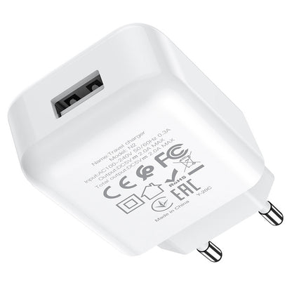 Caricabatterie da Rete con Cavo Lightning HOCO N2, 10W, 2A, 1 x USB-A, Bianco