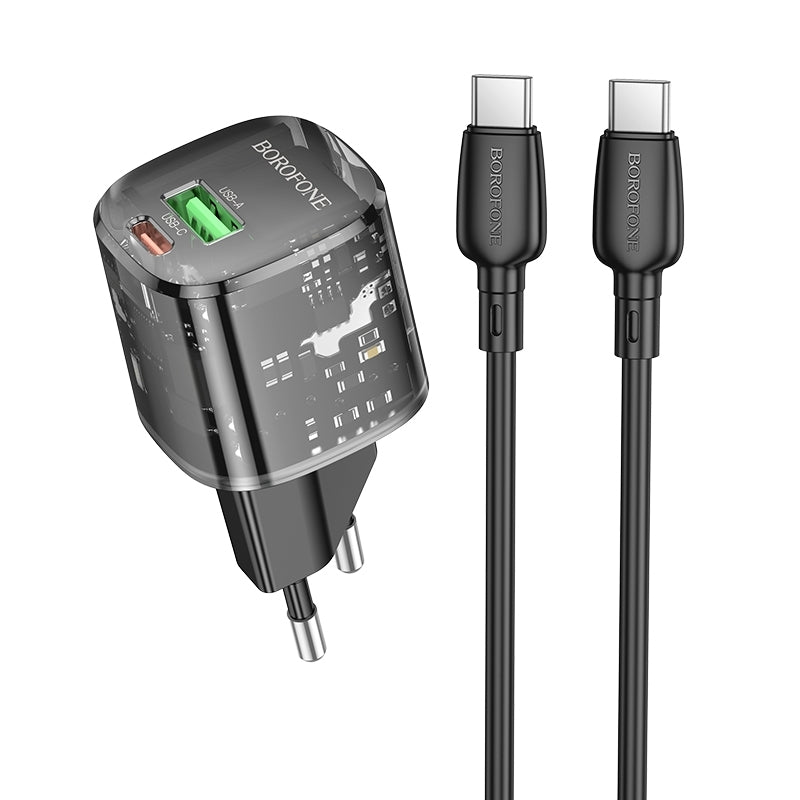 Caricabatterie da rete con cavo USB-C Borofone BN17 Sunlight, 20W, 3A, 1 x USB-A - 1 x USB-C, Nero