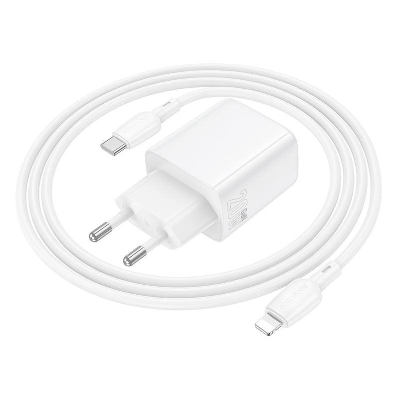 Network Charger with Lightning Cable Borofone BN27 Fuente, 20W, 3A, 1 x USB-A - 1 x USB-C, White