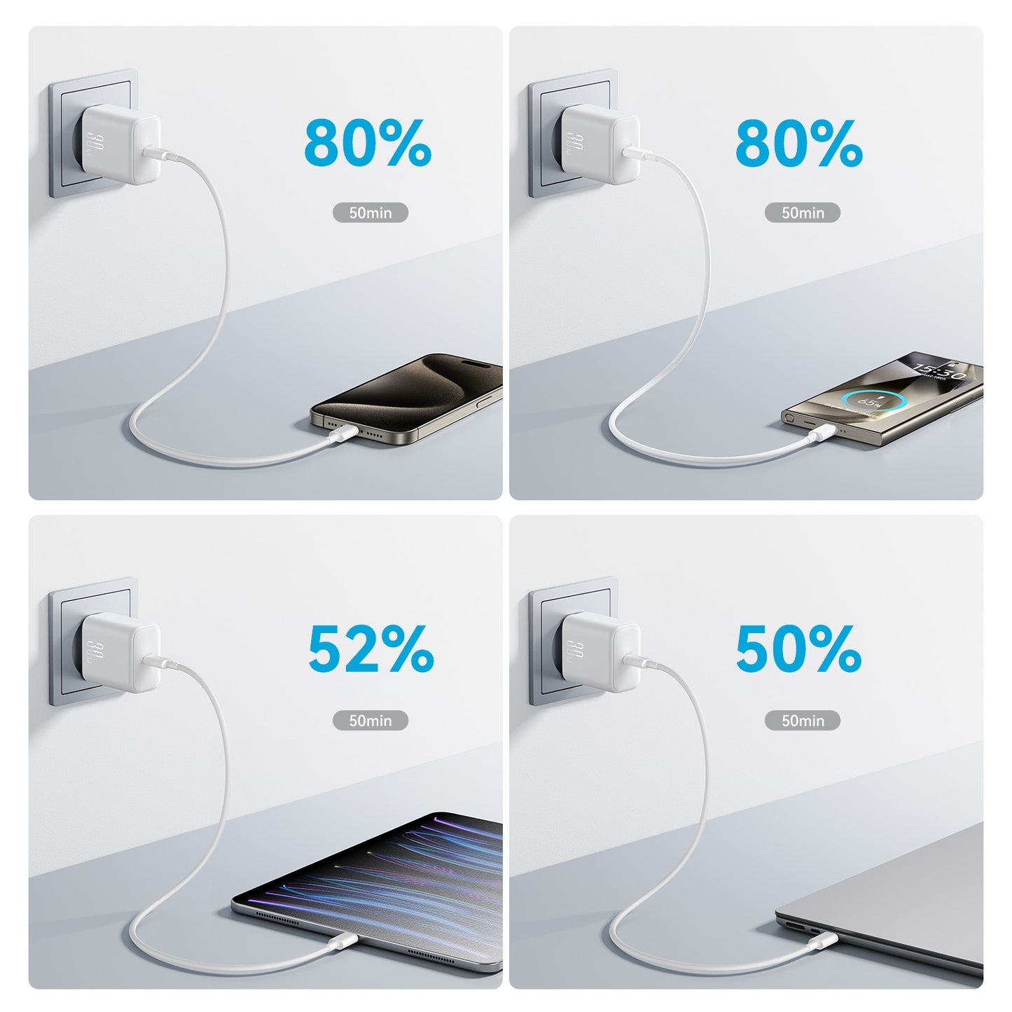 Chargeur réseau avec câble USB-C Joyroom JR-TCF24, 30W, 3A, 1 x USB-C, Blanc