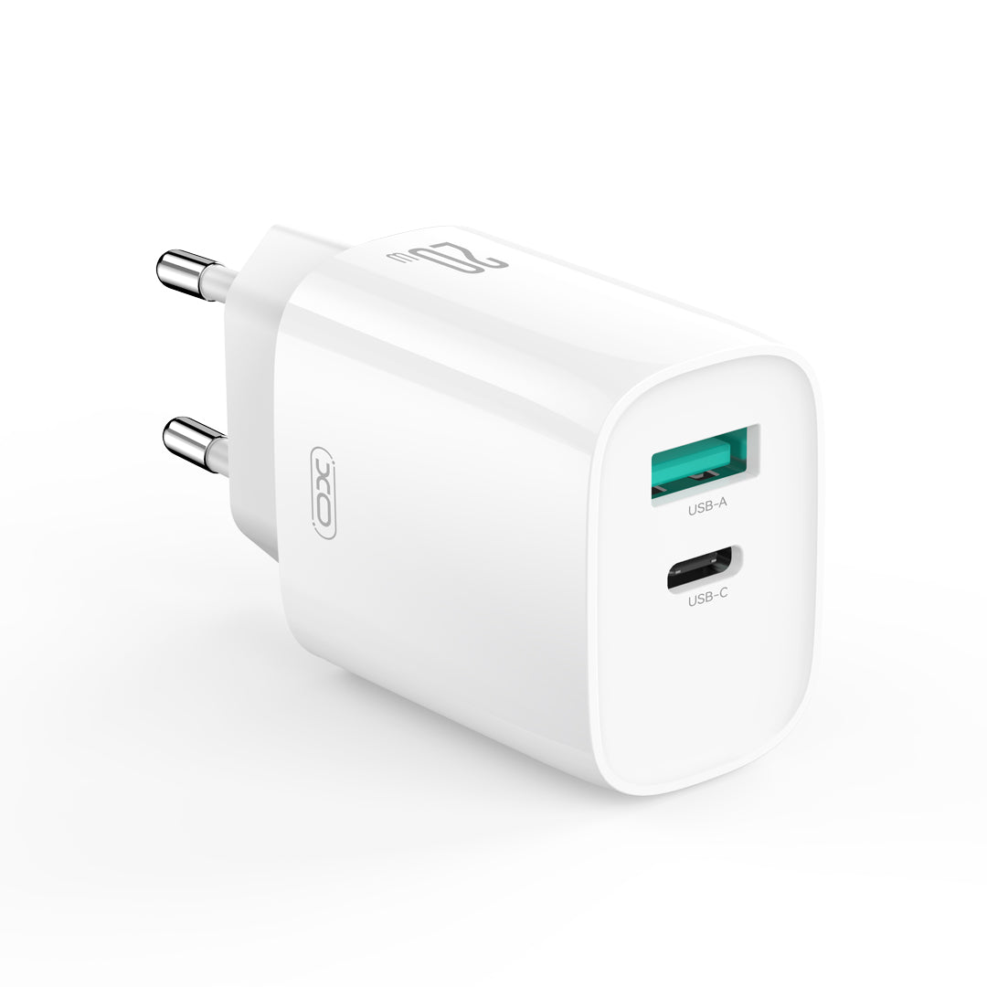 Caricabatterie da Rete con Cavo USB-C XO Design CE29, 20W, 3A, 1 x USB-A - 1 x USB-C, Bianco