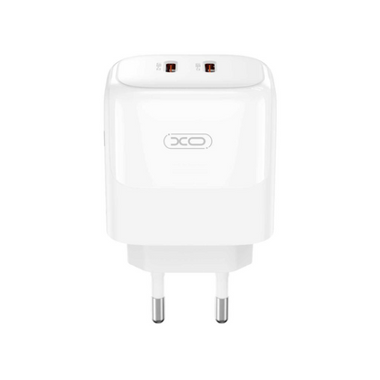 Caricabatterie da Rete con Cavo Lightning XO Design L140, 35W, 3A, 2 x USB-C, Bianco