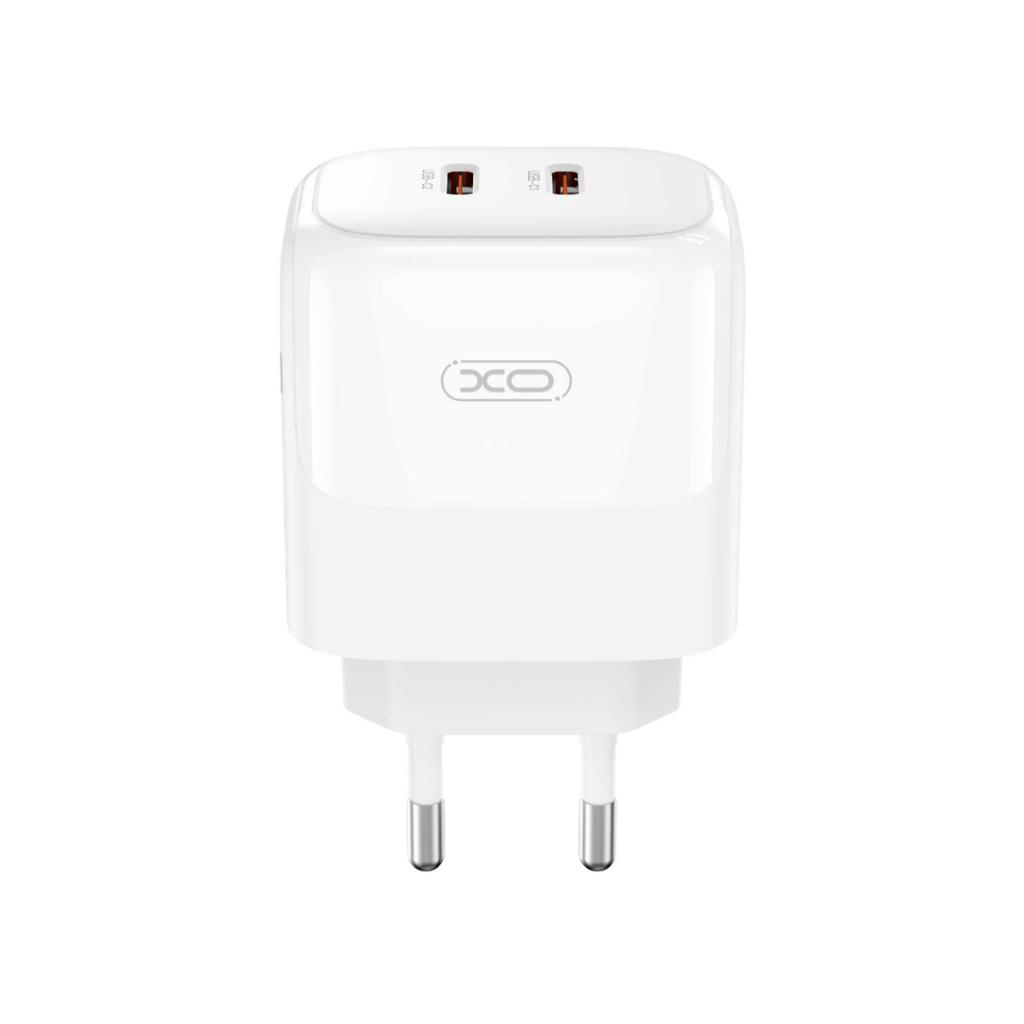 Caricabatterie da Rete con Cavo USB-C XO Design L140, 35W, 3A, 2 x USB-C, Bianco