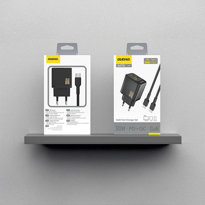 Caricabatterie da Rete con Cavo USB-C Dudao A27TCEU, 30W, 1 x USB-A - 1 x USB-C, Nero