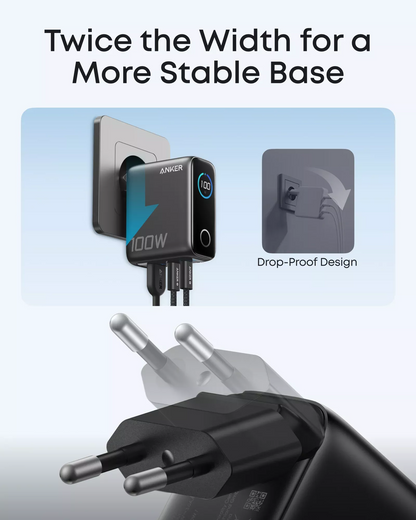 Netzladegerät mit USB-C Kabel Anker Smart Display, 100W, 5A, 1 x USB-A - 2 x USB-C, Grau B121BGZ1