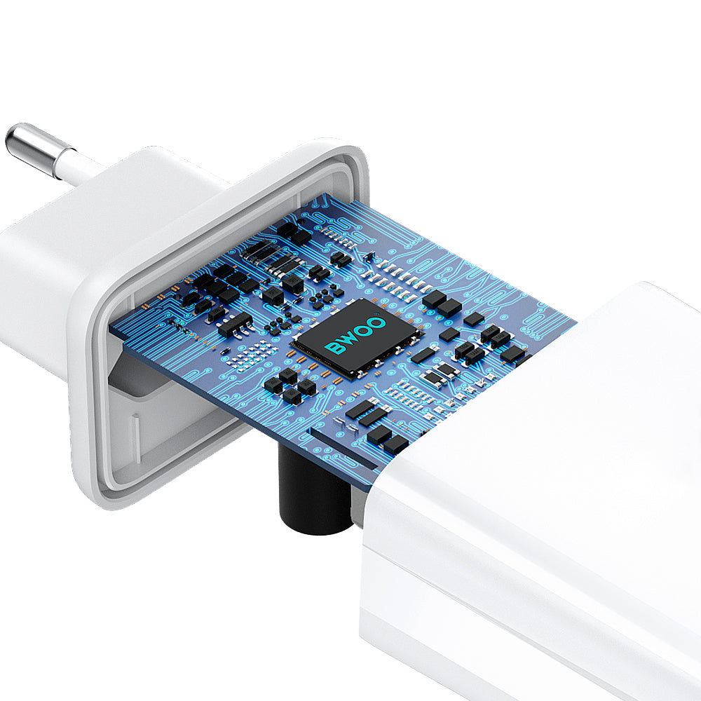 Chargeur réseau avec câble USB-C BWOO CDA182, 38W, 3A, 1 x USB-A - 1 x USB-C, Blanc