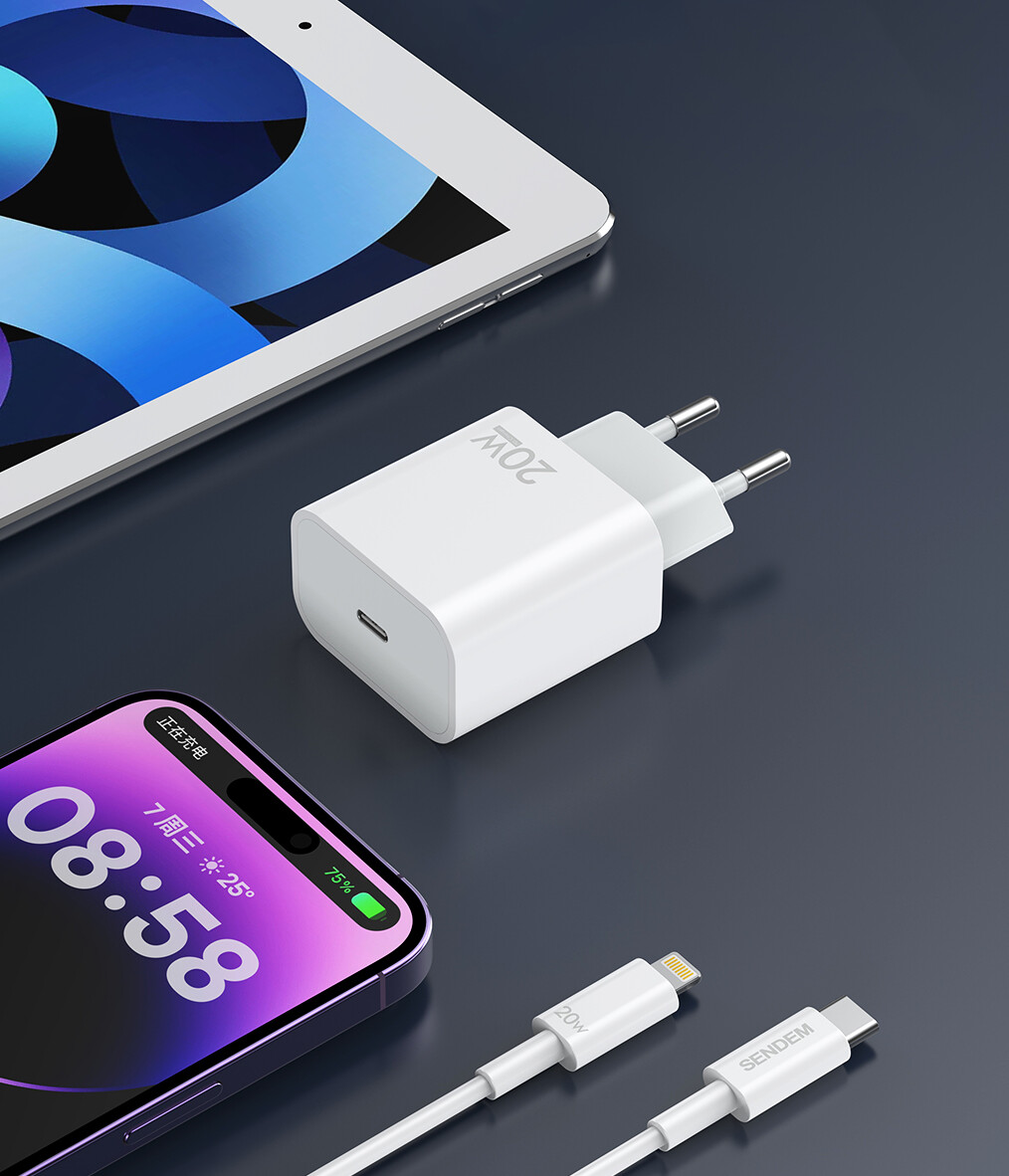 Netzteil mit USB-C-Kabel Sendem OG73, 20W, 3A, 1 x USB-C, Weiß