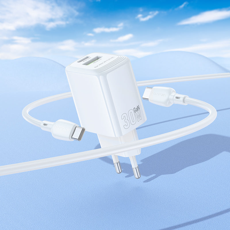 Caricabatterie Rete Con Cavo USB-C Borofone BN29 Fuente, 30W, 3A, 1 x USB-A - 1 x USB-C, Bianco