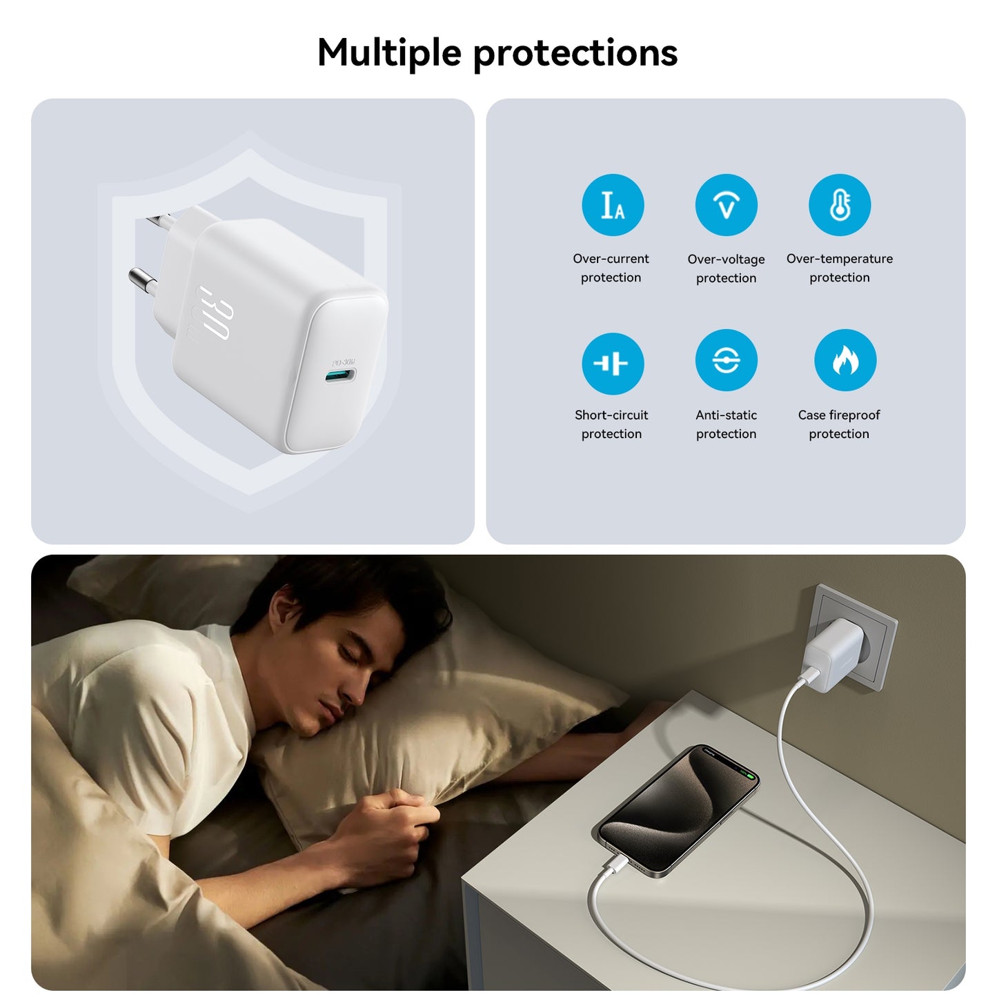 Chargeur réseau avec câble USB-C Joyroom JR-TCF24, 30W, 3A, 1 x USB-C, Blanc