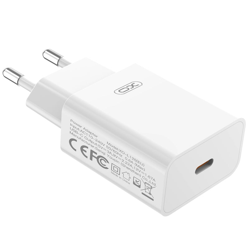 Caricabatterie da Rete con Cavo USB-C XO Design L126, 20W, 3A, 1 x USB-C, Bianco
