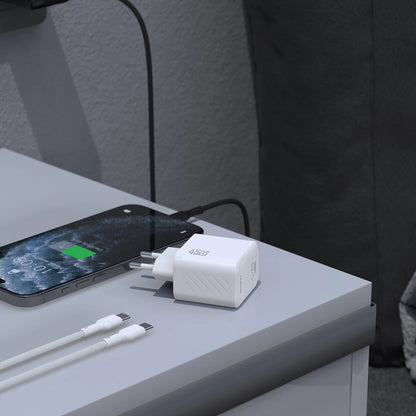 Chargeur réseau avec câble USB-C Dudao A28C, 45W, 3A, 1 x USB-C, Blanc