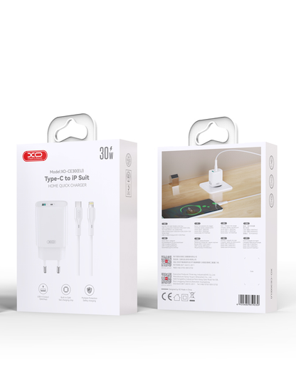 Chargeur réseau avec câble Lightning XO Design CE30, 30W, 3A, 1 x USB-A - 1 x USB-C, Blanc