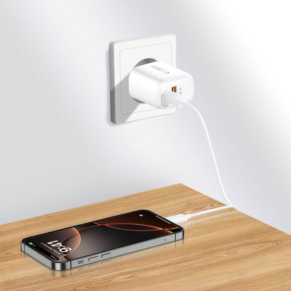Chargeur Secteur avec Câble USB-C Tech-Protect NCA20, 20W, 3A, 1 x USB-A - 1 x USB-C, Blanc