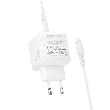 Chargeur réseau avec câble Lightning Borofone BN19 Intenso, 20W, 3A, 1 x USB-A - 1 x USB-C, Blanc