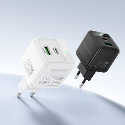 Chargeur réseau avec câble Lightning Borofone BN19 Intenso, 20W, 3A, 1 x USB-A - 1 x USB-C, Blanc