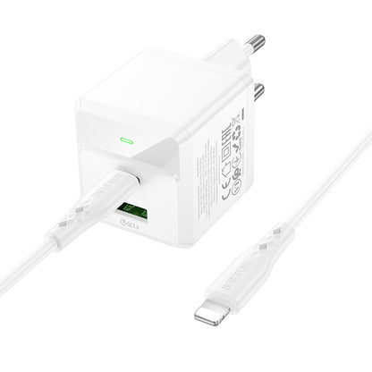 Chargeur réseau avec câble Lightning Borofone BN19 Intenso, 20W, 3A, 1 x USB-A - 1 x USB-C, Blanc