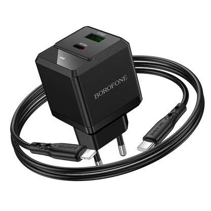 Caricabatterie da Rete con Cavo Lightning Borofone BN19 Intenso, 20W, 3A, 1 x USB-A - 1 x USB-C, Nero