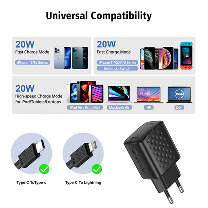 Caricabatterie da rete con cavo Lightning Lito LC13L, 20W, 3A, 1 x USB-C, Nero