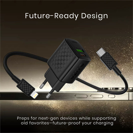 Caricabatterie Rete con Cavo Lightning Lito LC15L, 20W, 3A, 1 x USB-A - 1 x USB-C, Nero
