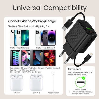 Caricabatterie Rete con Cavo Lightning Lito LC15L, 20W, 3A, 1 x USB-A - 1 x USB-C, Nero