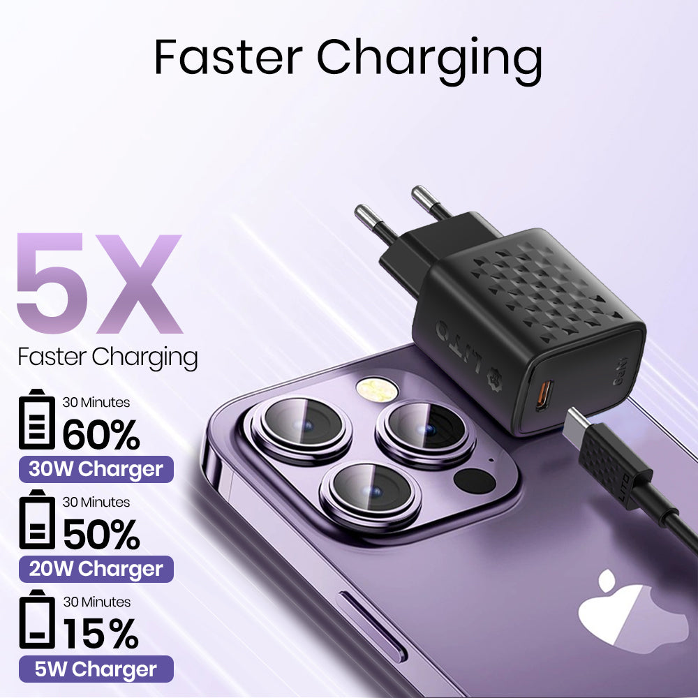 Caricabatterie da rete con cavo Lightning Lito LC17L, 30W, 3A, 1 x USB-C, Nero