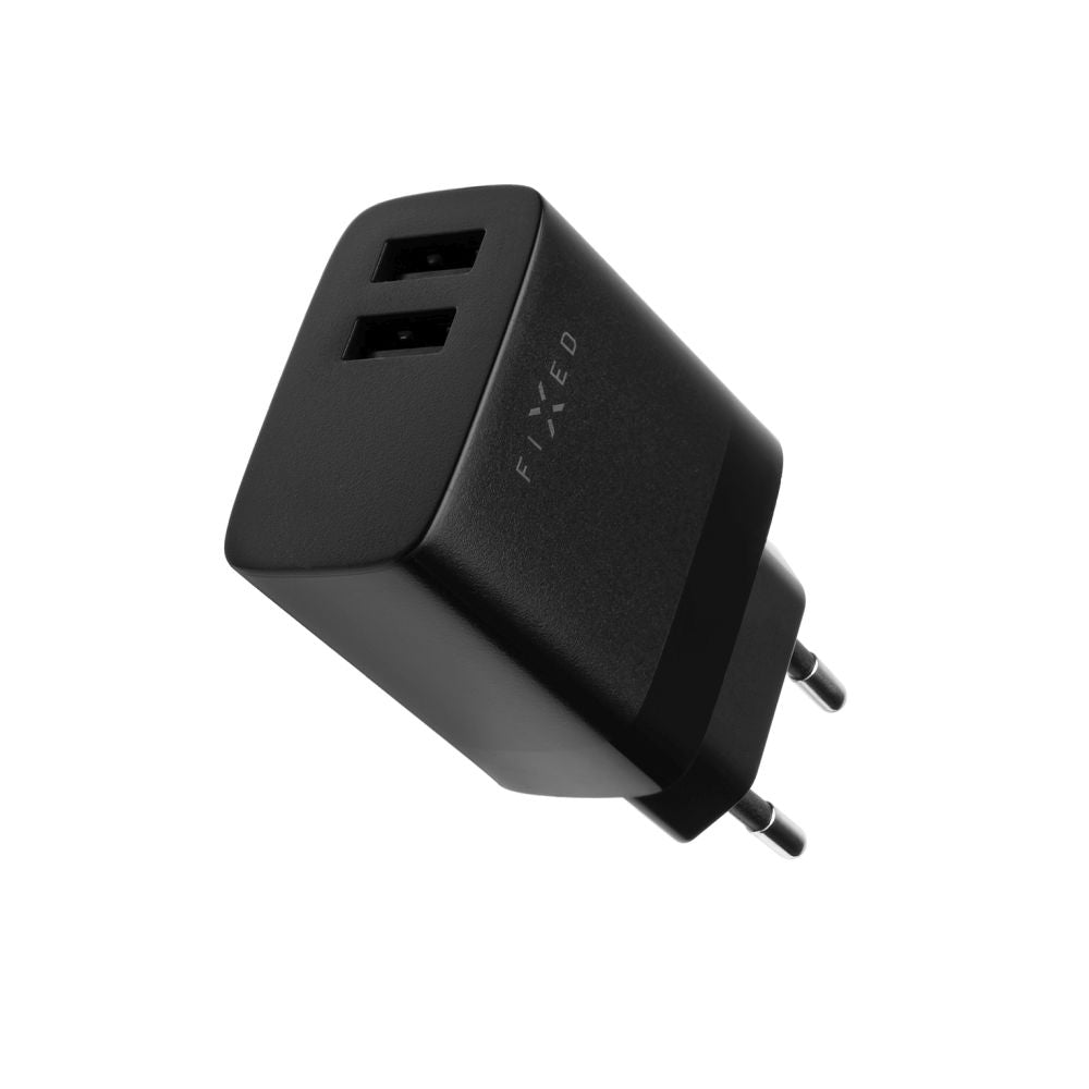 Chargeur réseau avec câble microUSB Fixed, 17W, 3A, 2 x USB-A, Noir