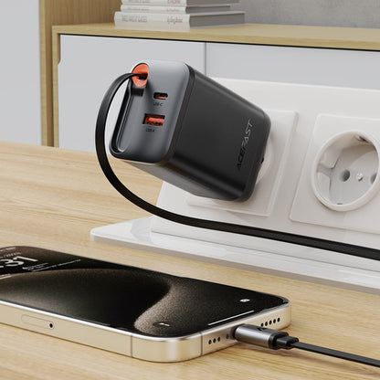 Chargeur réseau avec câble USB-C Acefast A111, 67W, 3A, 1 x USB-A - 1 x USB-C, Noir