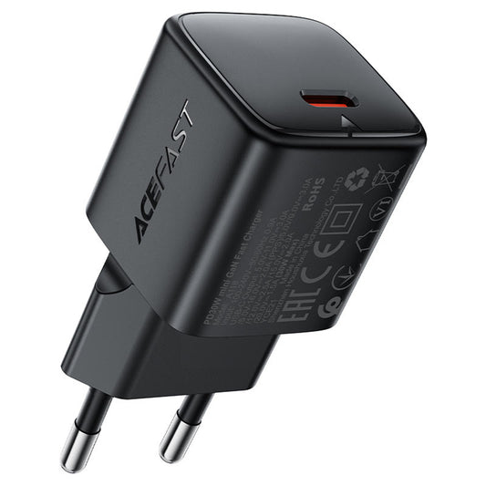 Chargeur réseau avec câble USB-C Acefast A118, 30W, 3A, 1 x USB-C, Noir
