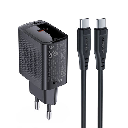 Chargeur réseau avec câble USB-C Acefast A82, 20W, 3A, 1 x USB-C, Noir
