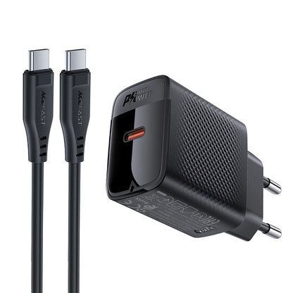Chargeur réseau avec câble USB-C Acefast A82, 20W, 3A, 1 x USB-C, Noir
