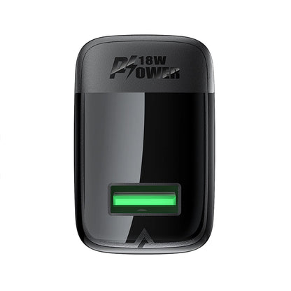 Caricabatterie da Rete con Cavo USB-C Acefast A90, 18W, 3A, 1 x USB-A, Nero